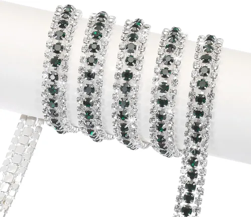 Vista 7 de MECCANIXITY Cadena de 5 yardas, 0.354 in, 3 filas de diamantes de imitación de cristal con cierre de cadena para coser, manualidades, joyería