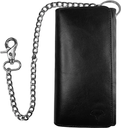 Vista 8 de IBRO Cartera larga de cadena de motocicleta con bloqueo RFID para hombres, Aniline Negro, Plegable y clásico