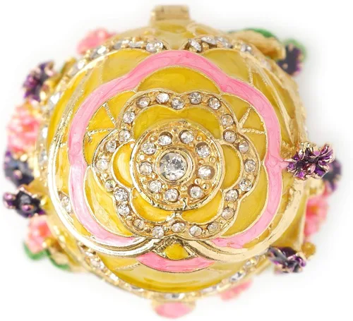 Vista 3 de Huevo Faberge floral pintado a mano con esmalte rico y diamantes de imitación brillantes caja de joyería