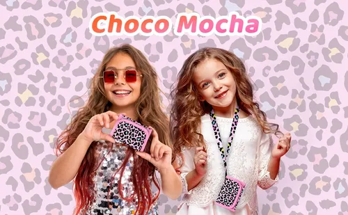 Vista 3 de Choco Mocha Carteras infantiles para niñas, rosa (Leopard-pink), Minimalista