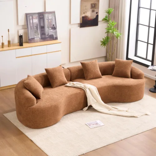 Vista 12 de Sofá modular curvado de 98.8 pulgadas con diván, sofá en forma de L, sofá deshuesado en forma de L para sala de estar, tela de felpilla de grano
