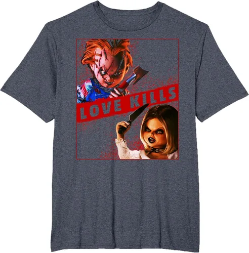 Vista 15 de Child's Play Chucky and Tiffany Love Kills T-Shirt Asphalt Grey