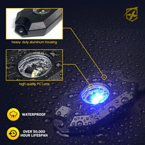 Vista 3 de Xprite - Kit de luces LED RGBW con Bluetooth y control remoto inalámbrico, luces de neón multicolor para vehículos, luces para ruedas y bajos