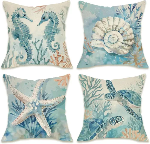 Vista 9 de Fahrendom Fundas Decorativas para Cojines de Aventura Boho 16 x 16 Pulgadas Juego de 4, Funda de Almohada Bohemia Arcoíris Montaña Bosque Porche