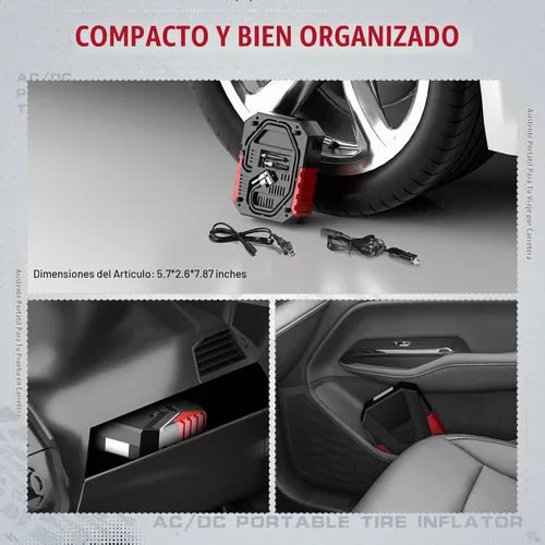 Vista 5 de AVID POWER Inflador de neumáticos, compresor de aire portátil AC/DC, inflador automático de neumáticos con medidor, compresor de aire pequeño de 12