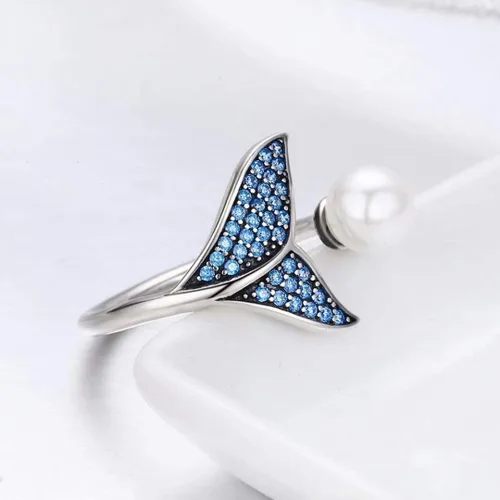 Vista 3 de Presentski Anillos abiertos de plata de ley con perlas de sirena ajustables para mujeres