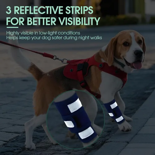 Vista 4 de Kuoser Soporte de pierna delantera para perro y protector de codo, codo ajustable para perro con tira reflectante, manga de compresión para piernas