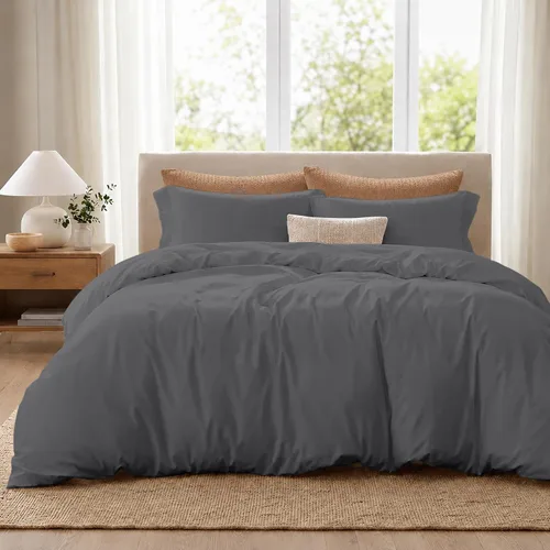 Vista 23 de ROYALE LINENS Funda de edredón negra tamaño individual – Fundas de edredón de 2 piezas – Cierre de cremallera – 1 funda de edredón individual de 68