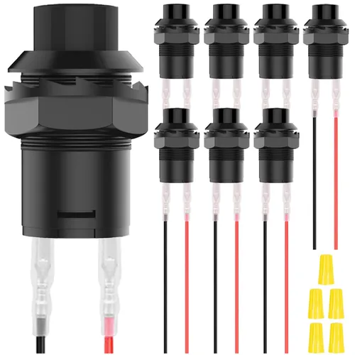 Vista 11 de 12 piezas de interruptor de botón de presión mini redondo negro de 12 mm con bloqueo automático AC 250 V 1.5 A 125 V 3 A encendido/apagado 2 pines