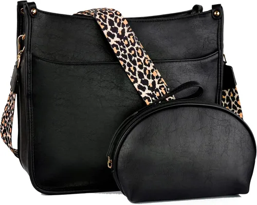 Vista 8 de KOGTLA - Juego de 2 bolsas de hombro cruzadas para mujer con 2 correas ajustables para guitarra de leopardo