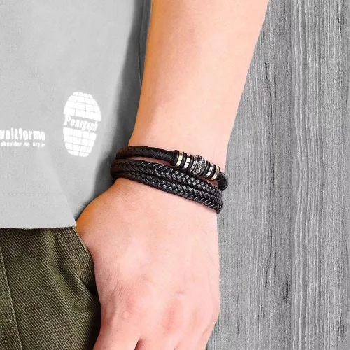 Vista 2 de LIU JUN Pulsera con texto en inglés «To My Man» para hombre, infinito de cuero trenzado para marido, regalos inspiradores de esposa "I Love You