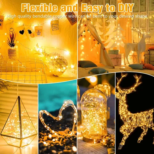 Vista 3 de Guirnalda de luces LED, serie de luces impermeables de 16.4 pies, funciona con pilas para bodas, hogar, jardín, fiesta, decoración de Navidad