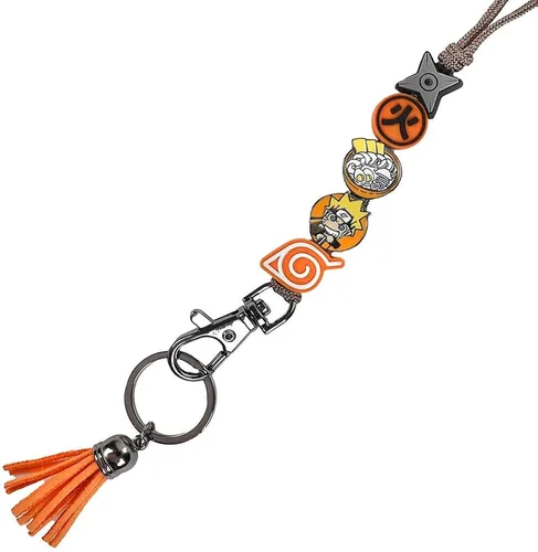 Vista 2 de El llavero con dije de metal de Naruto Shippuden y borla, Azul Patchwork, osfa