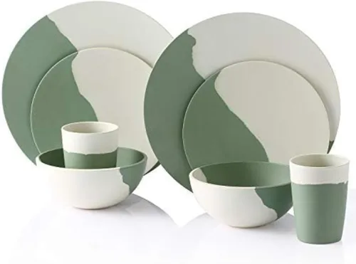 Vista 8 de Morgiana Juego de vajilla de bambú, 8 piezas, reutilizable, platos de fibra de bambú ecológicos, vasos, cuencos para 2 personas (blanco)
