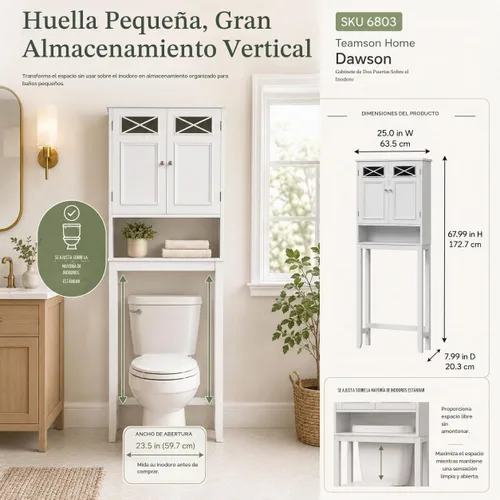 Vista 5 de Teamson Home Dawson - Armario Etagere de madera para baño de 2 puertas