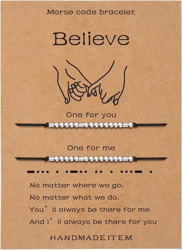 Vista 33 de SANNYRA Pulsera con código morse para mujer, pulseras a juego para 2 parejas, My Person Bestie Sister I Love You, mensaje secreto, amistad, pulsera