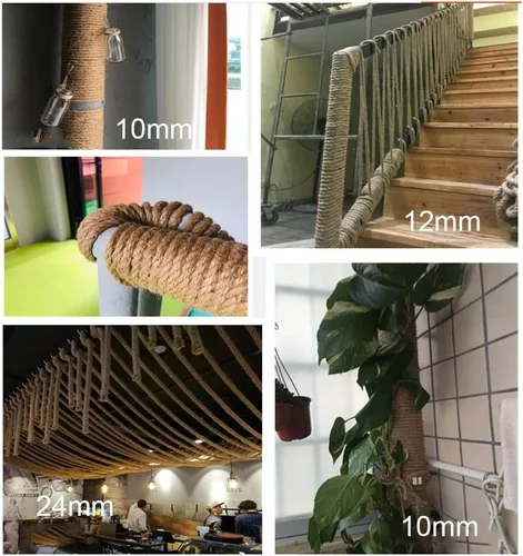Vista 7 de Cuerda de cáñamo 100% natural de yute cuerda de cáñamo fuerte para manualidades, jardinería, hamaca, decoración, cuerda duradera de 0.236 in, 0.315