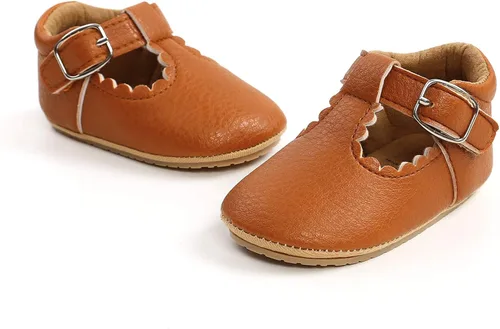 Vista 4 de SOFMUO Zapatillas de cuero con cordones para bebés y niñas suela de goma suave mocasines Oxford para recién nacidos zapatos de vestir