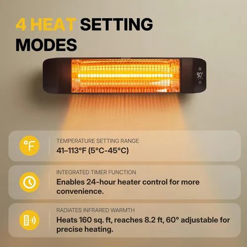 Vista 3 de Calentador eléctrico para exteriores de 1500 W, calentador de patio para uso en exteriores, calefacción silenciosa y específica, control inteligente
