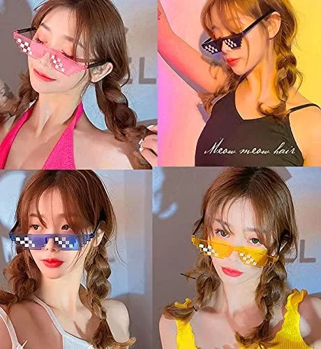 Vista 4 de 5 gafas de sol coloridas Thug Life Pixelated Funny Mosaic Glasses para fiesta, club, bar, fotos, gafas de sol, decoración, juego de moda, Negro