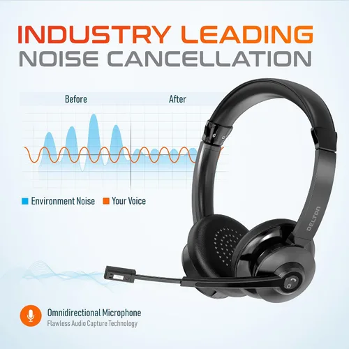 Vista 5 de Delton Auriculares Bluetooth 35X para computadora con micrófono de cancelación de ruido, base de carga rápida, acoplamiento automático USB Dongle