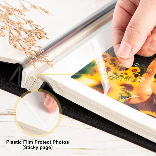 Vista 4 de Lanpn Álbum de Fotos Autoadhesivo Scrapbook 40 Páginas, Álbumes de Fotos de Lino DIY Páginas Magnéticas Adhesivas que contienen 4X6 7x5 A5 Imágenes