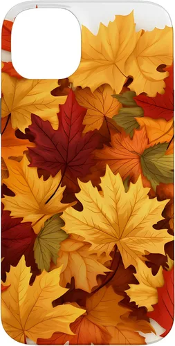 Vista 15 de Carcasa para iPhone 16 con texto en inglés "Fall Foliage Gathering of Autumn Leaves