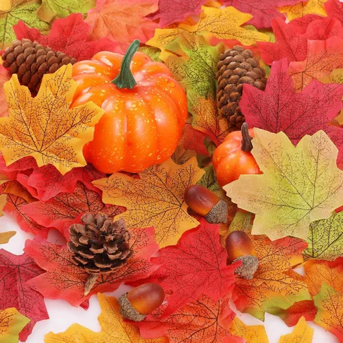 Vista 3 de WD&CD 400 hojas de otoño, hojas de arce artificiales de otoño, multicolor, hojas de otoño falsas para otoño, bodas, decoraciones de otoño