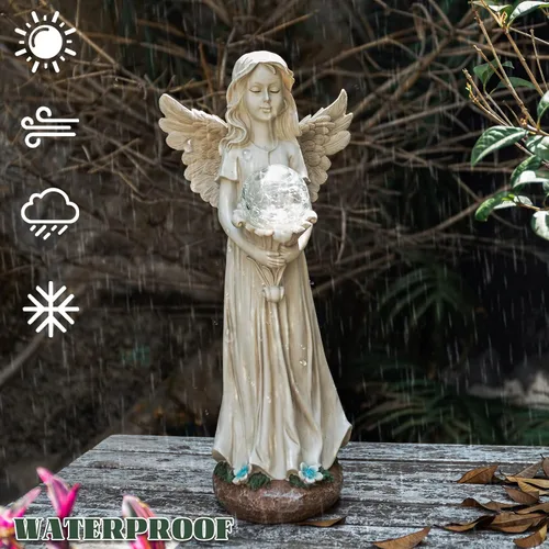 Vista 9 de Estatua de ángel para jardín, estatuas solares de jardín de 16.3 pulgadas con luces solares, figuras de ángel, regalos de jardinería para madre