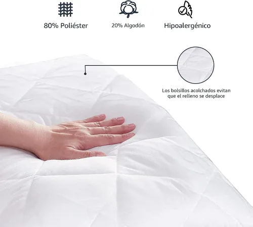 Vista 3 de Amazon Basics Protector de Colchón Acolchado Hipoalergénico, 18 Pulgadas de Profundidad, Individual, Blanco
