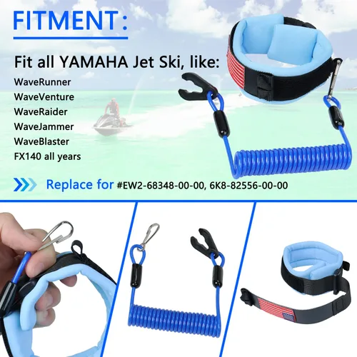 Vista 2 de Cordón de interruptor de parada de emergencia para embarcación y moto acuática, correa de muñeca compatible con Yamaha Jet Ski, motor fuera
