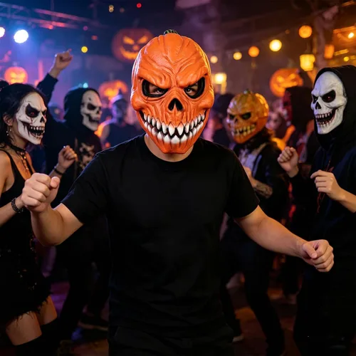 Vista 5 de HOTTERCOS Halloween Scary Pumpkin Head Creepy Jackolantern Latex Mask