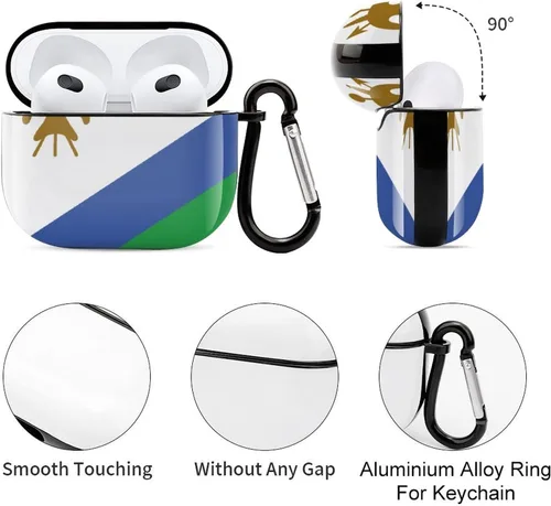Vista 5 de Lesotho Flag - Funda protectora de cuerpo completo para auriculares Bluetooth para AirPods 3, funda para auriculares con llavero