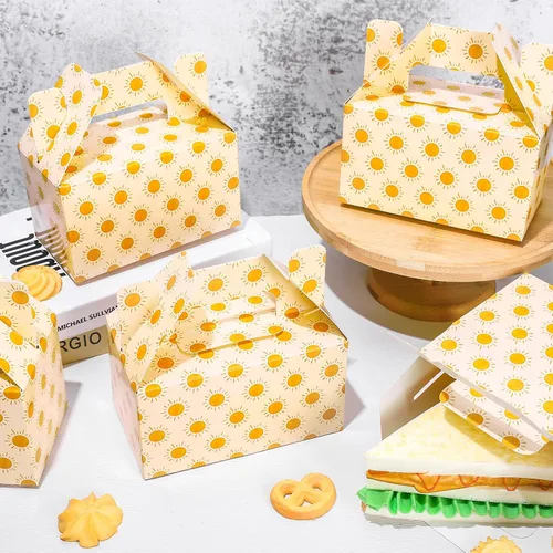 Vista 5 de Whaline 24 cajas de regalo bohemias para el sol, acuarela, sol, caramelo, pastel, con asas, bonitas cajas de cartón para regalos de baby shower