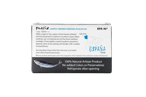 Vista 3 de Matiz Sardinas ligeramente ahumadas 4.2 oz importadas de España (1 paquete)