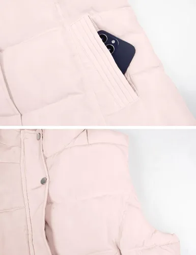 Vista 6 de Gihuo Chaleco largo acolchado de invierno para mujer, con capucha, sin mangas, con cremallera, chaleco largo