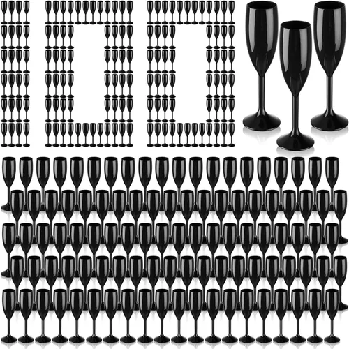 Vista 12 de Domensi 40 copas de champán a granel de 6 onzas, copas de vino de acrílico de Navidad, copas de vino para tostar, copas de champán de plástico Negro