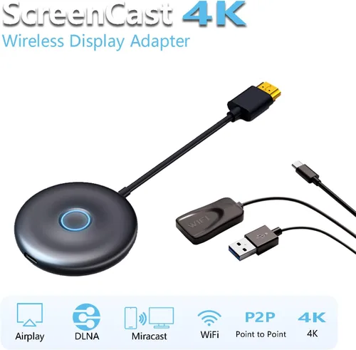 Vista 2 de Adaptador de pantalla inalámbrico 4K, para iOS/MacOS/Android Mirroring/Pantalla de transmisión a TV/Proyector/Monitor, utilizado