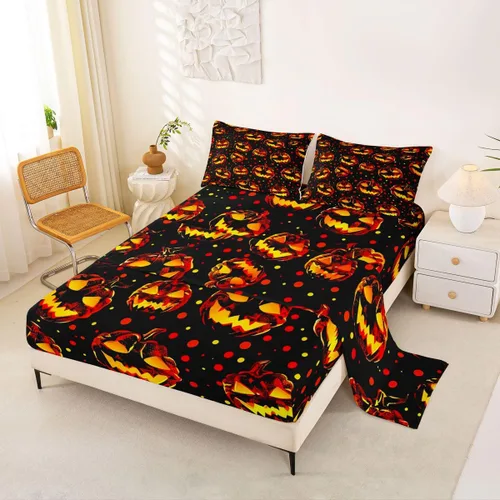 Vista 16 de Feelyou Cat Bed Sheets Set Twin Size Halloween Themed Bed Set Trick or Treat Deep Pocket Fitted Sheet Scaredy Cat Breathable Soft Lightweight