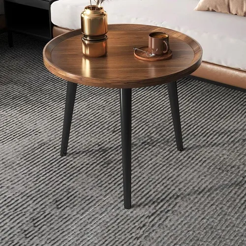 Vista 11 de Mesa auxiliar, moderna mesa de centro pequeña con 3 patas, mesa de cóctel de madera, mesa auxiliar de centro retro para sala de estar, fácil Negro