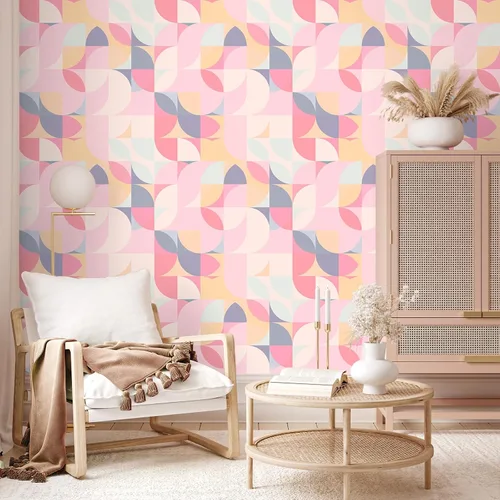 Vista 2 de VEELIKE Papel tapiz geométrico rosa suave para despegar y pegar, papel de contacto geométrico rosa para armarios, estantes, paredes, 17.7 x 118