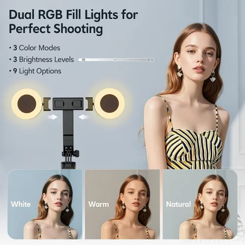 Vista 10 de Trípode de seguimiento facial automático de 71 pulgadas para iPhone con luz, kit de vlogging para iPhone con gesto/control remoto, rotación de 360°