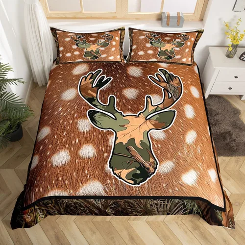 Vista 14 de Funda de edredón de cabaña marrón retro, juego de ropa de cama de retazos con diseño de oso del bosque, ciervos para cabaña rústica, funda de Multi