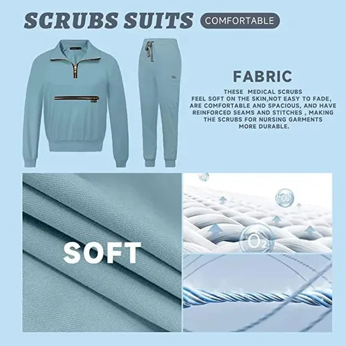 Vista 4 de niaahinn Conjunto de ropa quirúrgica para mujer, camiseta de manga larga y pantalones quirúrgicos, uniformes de trabajo de color sólido con bolsillos