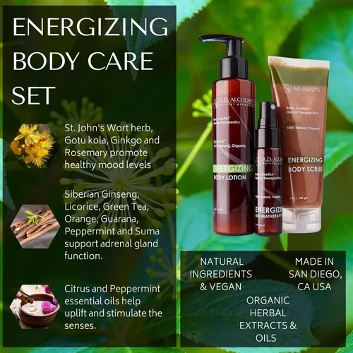 Vista 3 de RD Alchemy - Loción corporal energizante 99% natural y orgánica, exfoliante y niebla para fatiga o entumecimiento emocional. Extractos de hierba