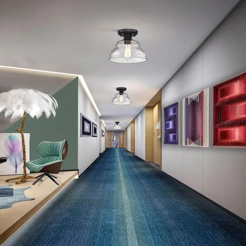 Vista 8 de MEXO Lámpara de Techo Industrial Semi-empotrada, Luminaria Moderna de Vidrio Transparente Estilo Casa de Campo de 10" Luces de Techo Cercanas al