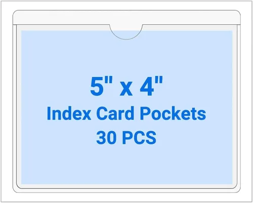 Vista 141 de 30 PCS Clear Self Adhesive Plastic Label Pockets, Top Loading Business & Library Index Card Holders, Peel and Stick Sleeves for Storage Bins, Totes