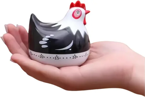 Vista 4 de Bonito temporizador de cocina en forma de pollo, temporizador mecánico de 60 minutos para cocinar, hornear y preparar comidas (negro)