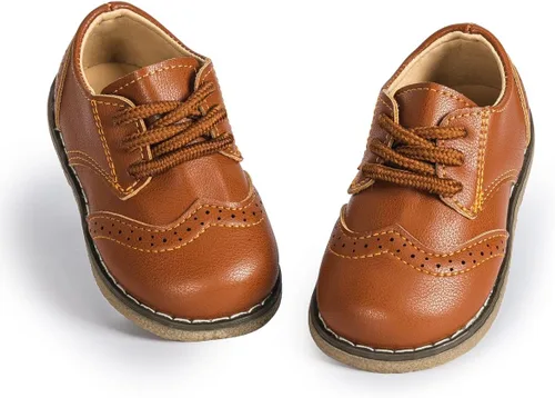 Vista 3 de Kannior Zapatos Oxford de piel sintética para niños y niñas, zapatos de vestir de boda para niños pequeños, con cordones, suela de textura