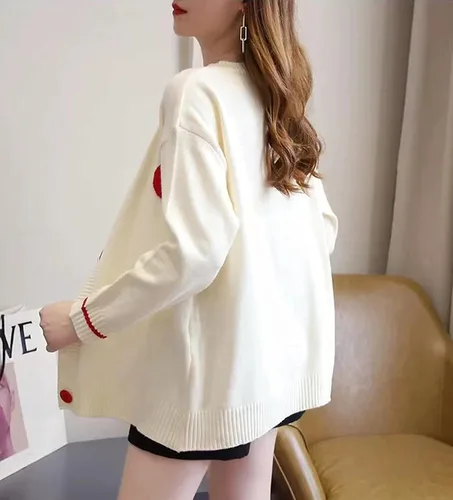 Vista 5 de Cárdigan de punto con corazones para mujer, lindo suéter Y2K con botones, ropa de abrigo S-2XL